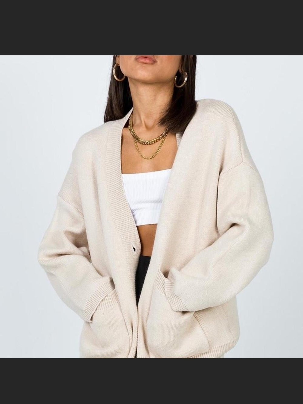 Princess Polly Oversized Cream Open-Front Cardigan